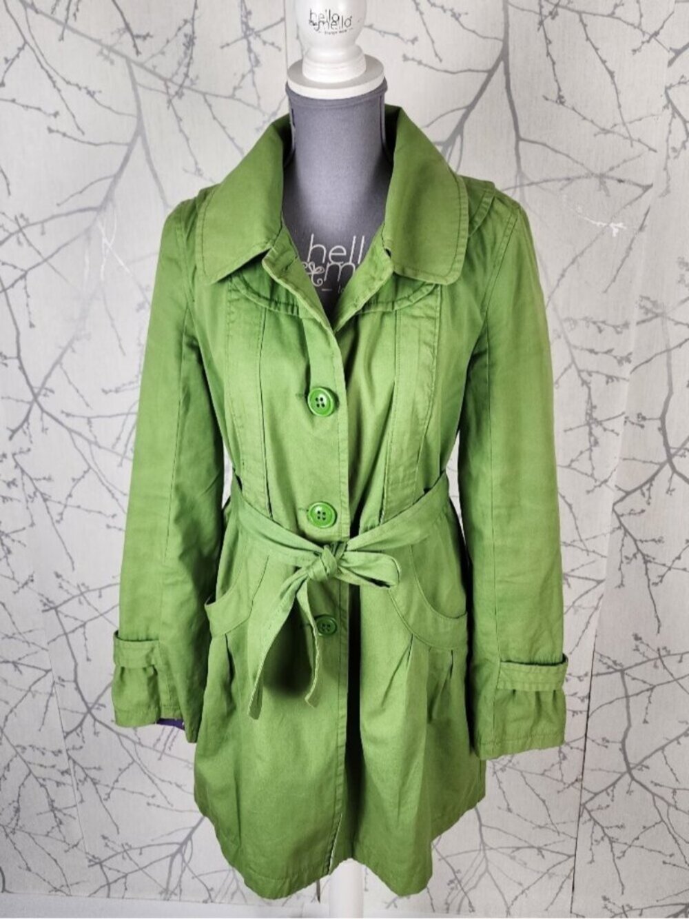 Tulle Green Belted Trench Coat